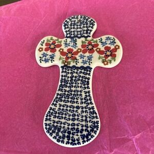 Boleslawiec NEW Hand Crafted Pottery Wall Hanging Cross Glazed  7” By 4.5”